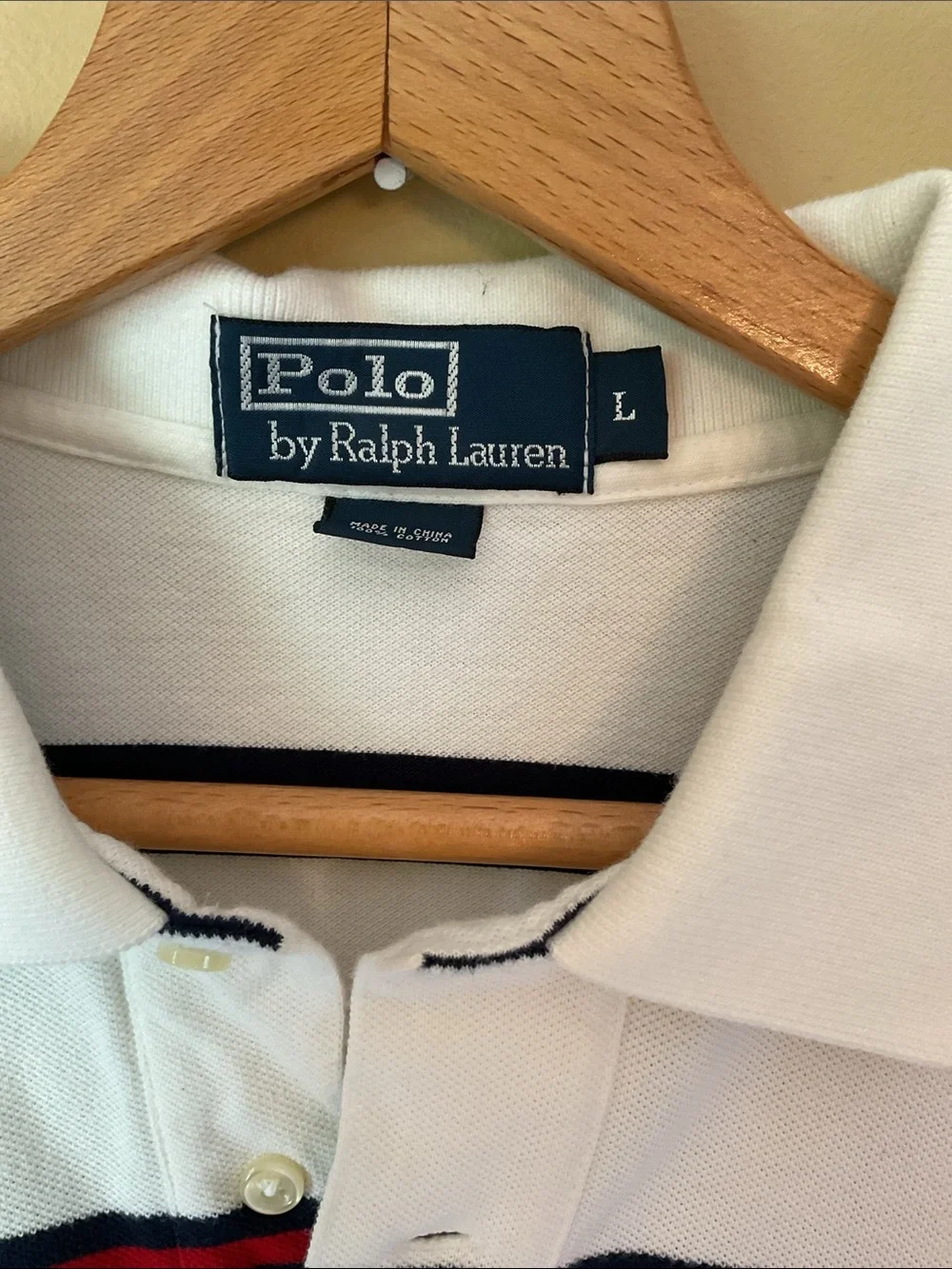 Polo by Ralph Lauren White Polo with Navy and Red Stripes